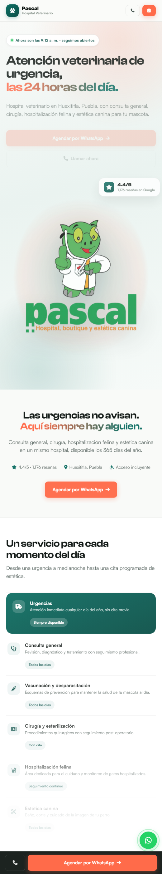 Sitio real de Pascal Hospital Veterinario, cliente de AquiMeEncuentran.com